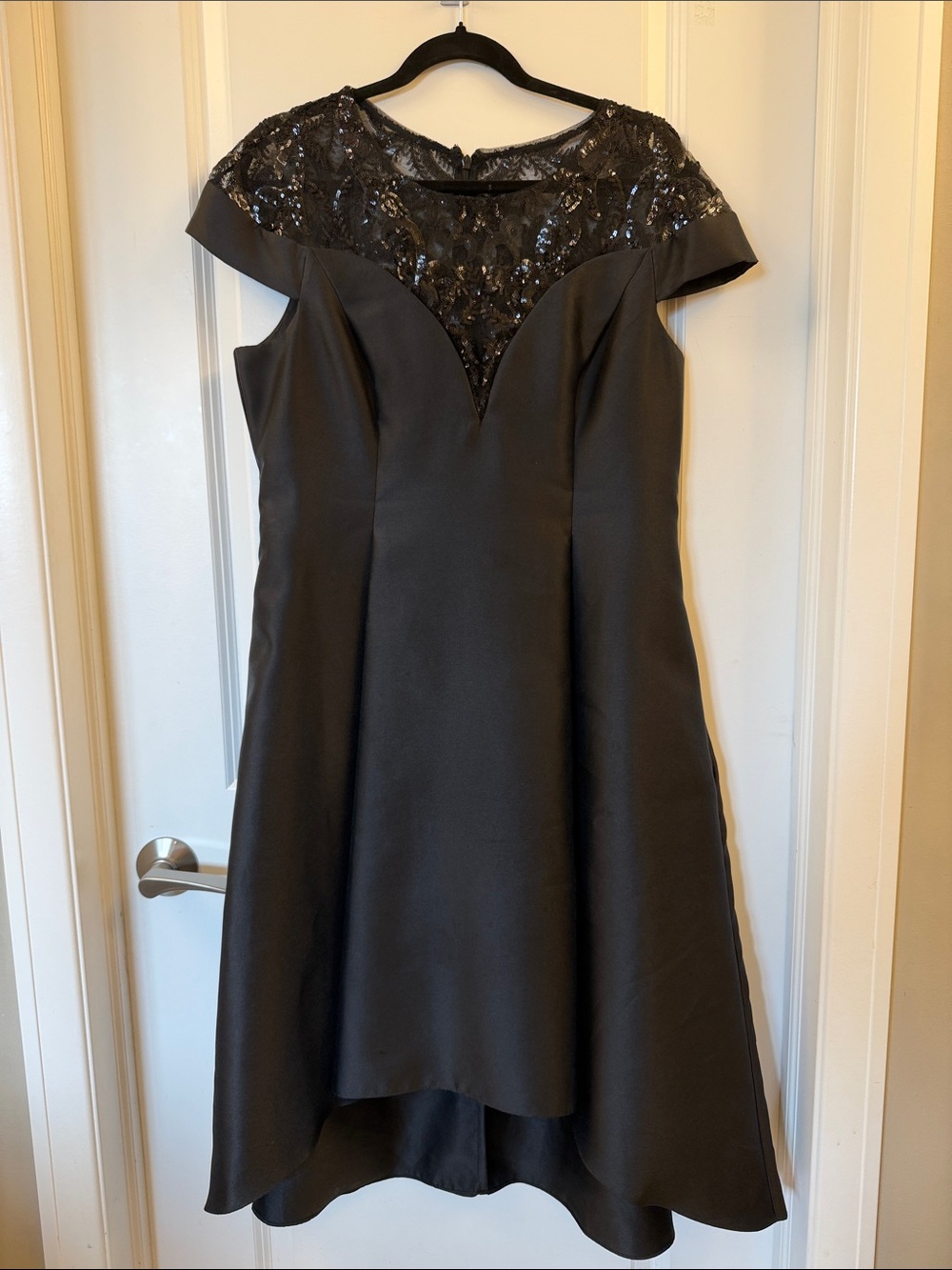 Adrianna Papell Black High-Low Sequin Yoke Dress